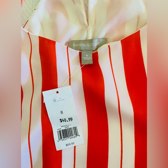 New Banana Republic Bright Reddish Orange with White Stripes Silk Tank w/ tags - Picture 2 of 7